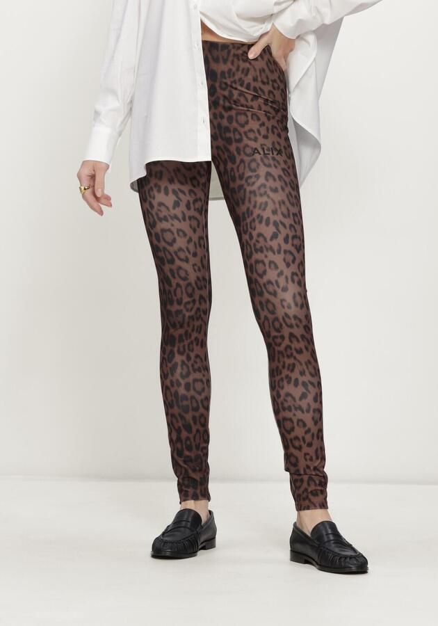 ALIX THE LABEL Dames Broeken Ladies Knitted Leopard Legging Bruin