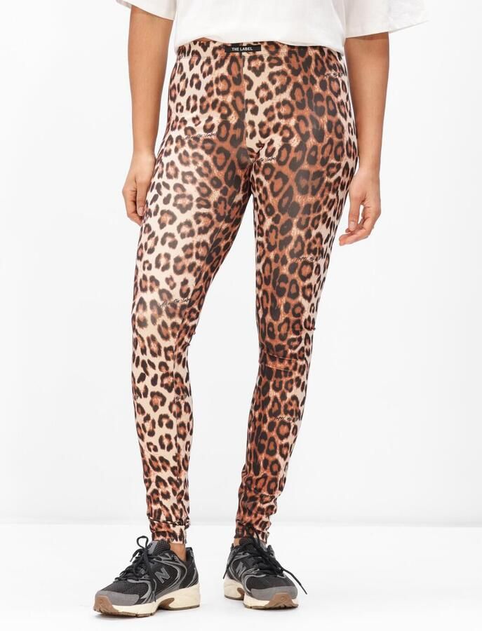 Alix the Label skinny regular waist legging met panterprint bruin