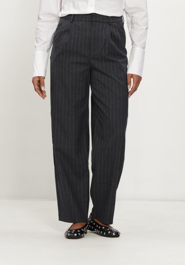 ALIX THE LABEL Dames Broeken Ladies Woven Big Stripe Pants Donkergrijs