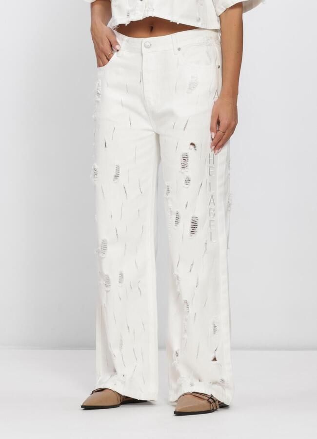 ALIX THE LABEL Dames Broeken Ladies Woven Damaged Denim Pants Wit