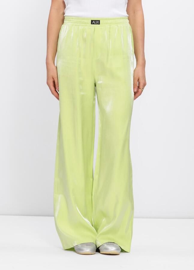 Alix the Label satijnen wide leg regular waist pantalon limegroen