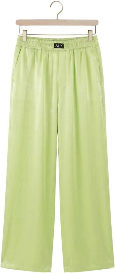 Alix the Label satijnen wide leg regular waist pantalon limegroen - Foto 4