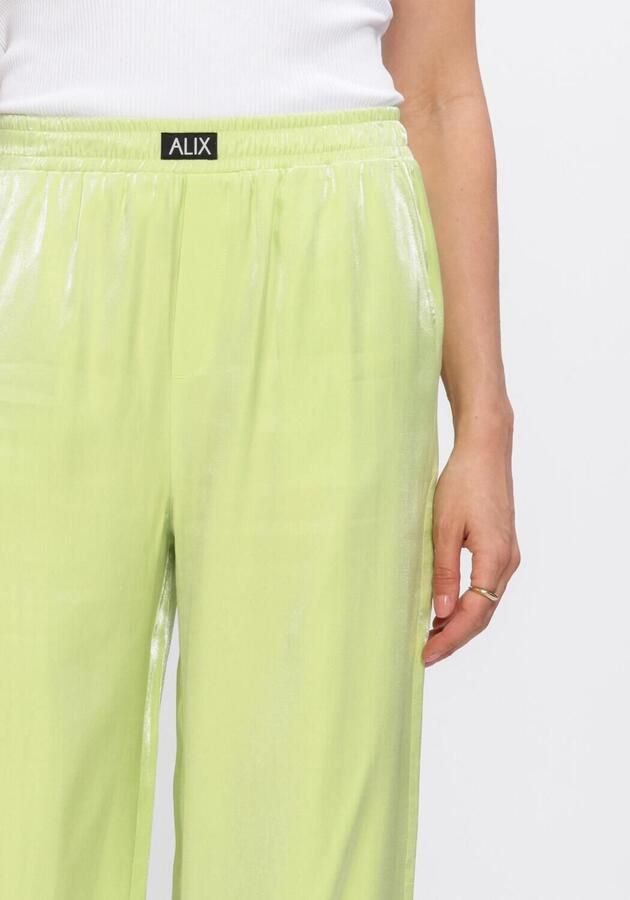 Alix the Label satijnen wide leg regular waist pantalon limegroen - Foto 3