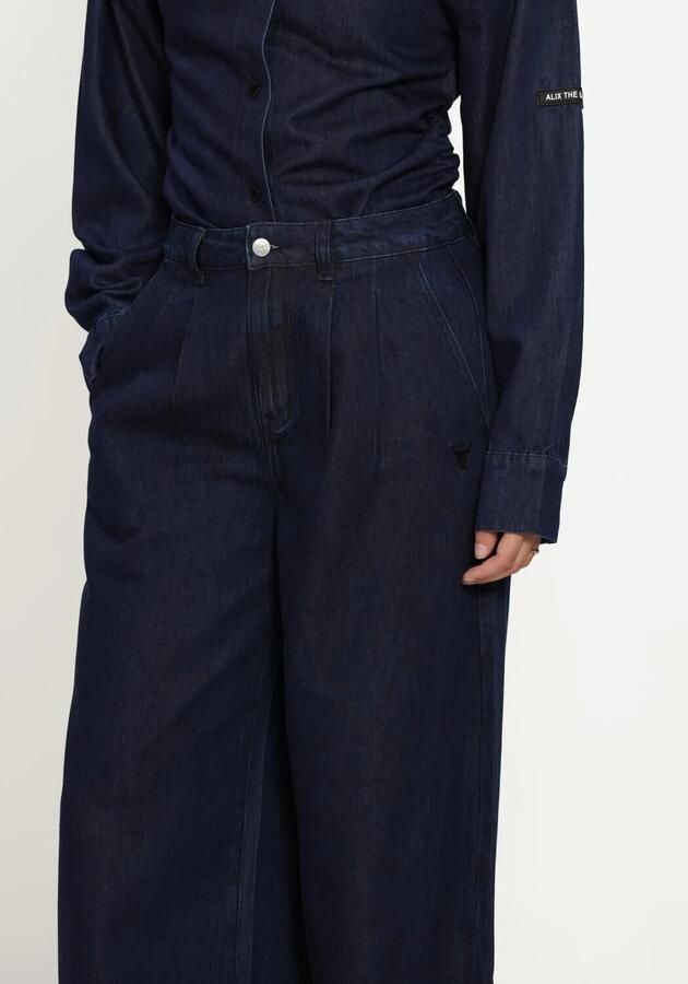 ALIX THE LABEL Dames Broeken Ladies Woven Wide Leg Denim Pants Donkerblauw - Foto 3