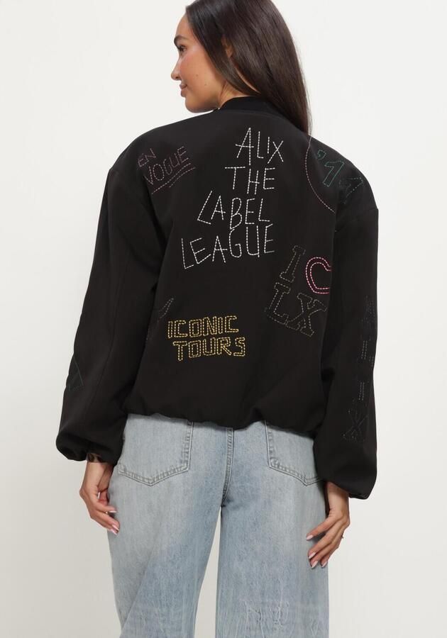ALIX THE LABEL Dames Jassen Ladies Woven Artwork Bomber Zwart - Foto 3