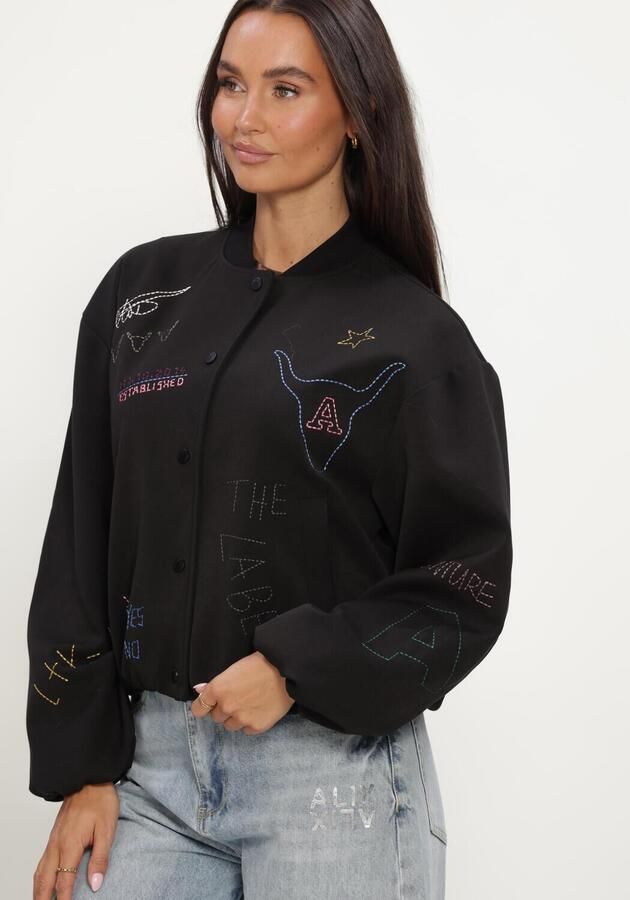 ALIX THE LABEL Dames Jassen Ladies Woven Artwork Bomber Zwart - Foto 4