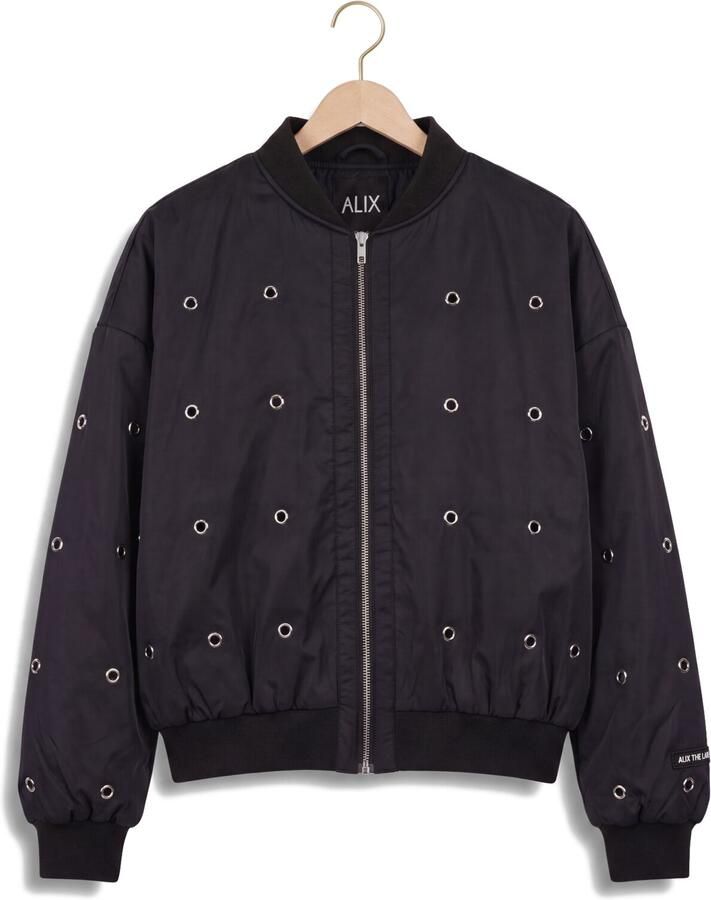 ALIX THE LABEL Dames Jassen Ladies Woven Eyelet Bomber Zwart - Foto 2