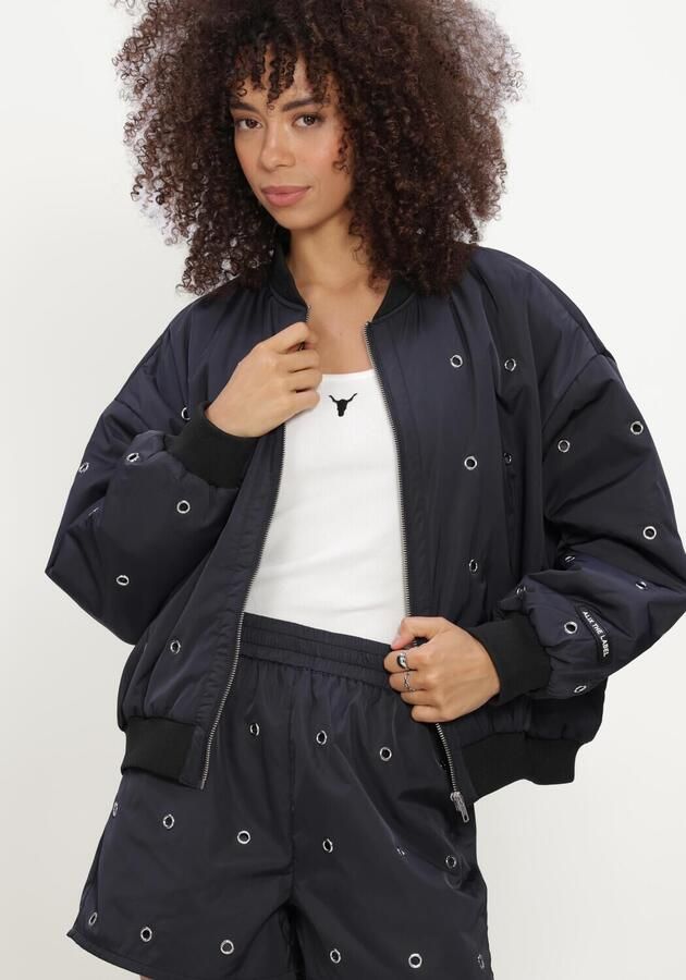 ALIX THE LABEL Dames Jassen Ladies Woven Eyelet Bomber Zwart - Foto 4