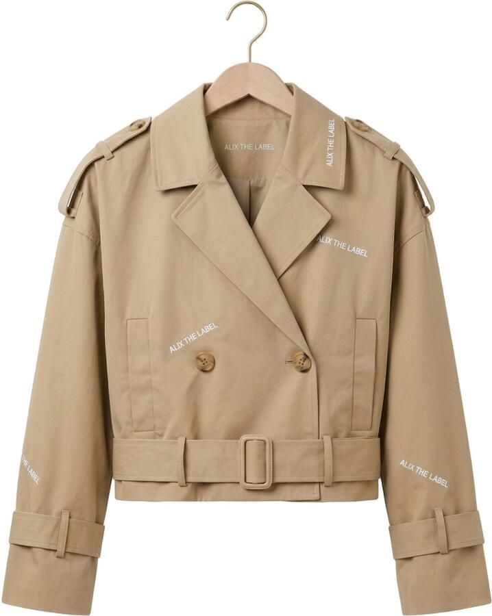 ALIX THE LABEL Dames Jassen Ladies Woven Short Alix Trench Coat Beige - Foto 2
