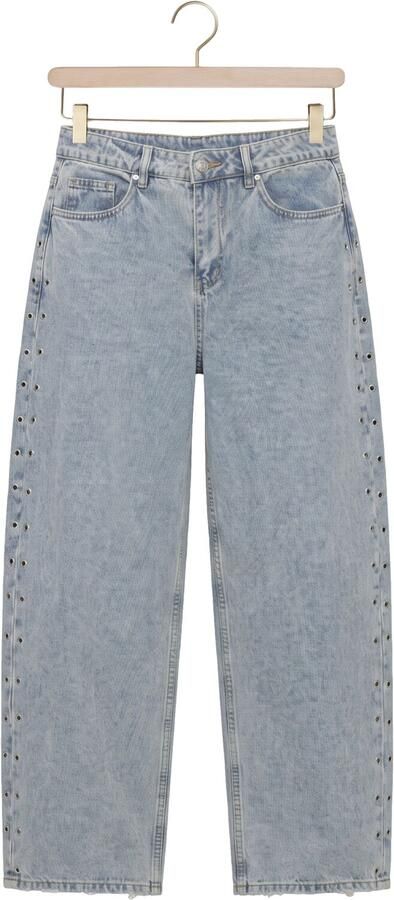 ALIX THE LABEL Dames Jeans Ladies Woven Studded Barrel Denim Pants Lichtblauw