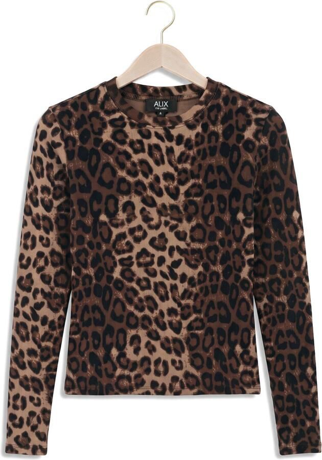 ALIX THE LABEL Dames Tops & T-shirts Ladies Knitted Animal Rib Top Bruin - Foto 4