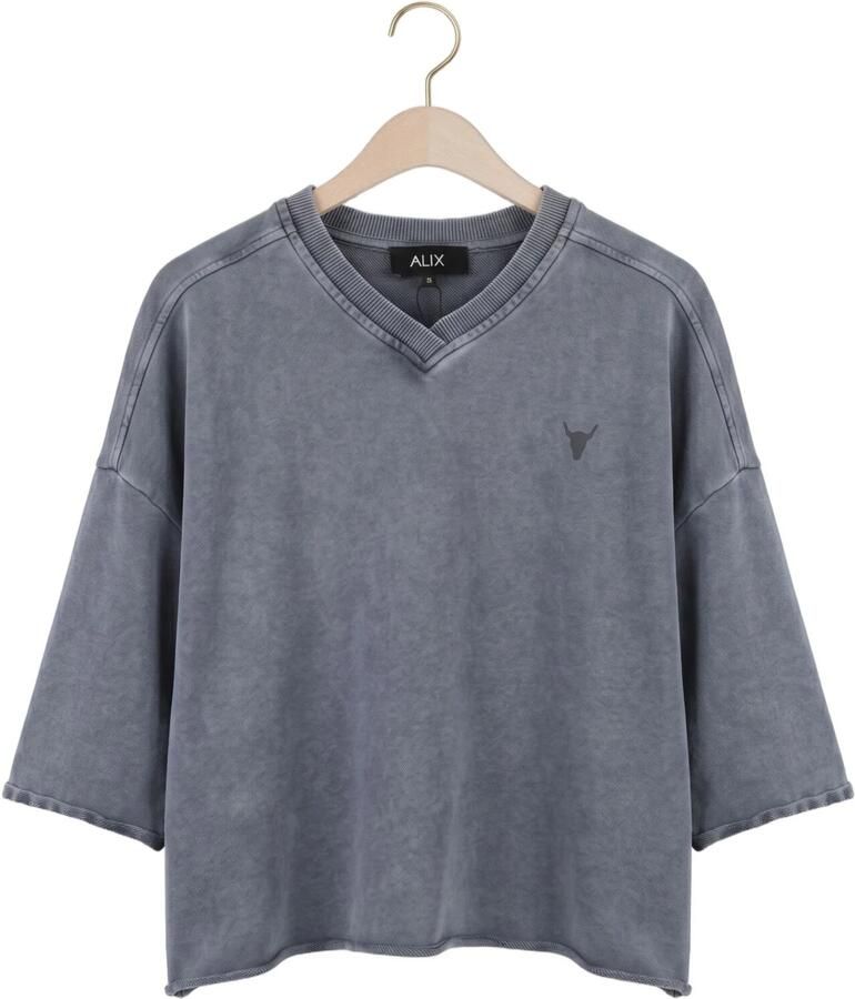 ALIX THE LABEL Dames Tops & T-shirts Ladies Knitted Cut Seam Sweat T-shirt Blauw - Foto 2