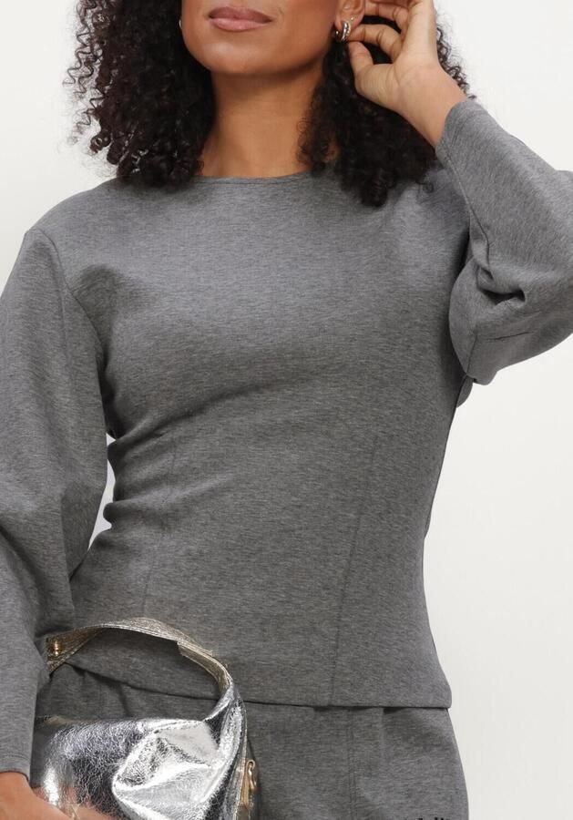 ALIX THE LABEL Dames Tops & T-shirts Ladies Knitted Fitted Balloon Sleeve Top Grijs - Foto 4