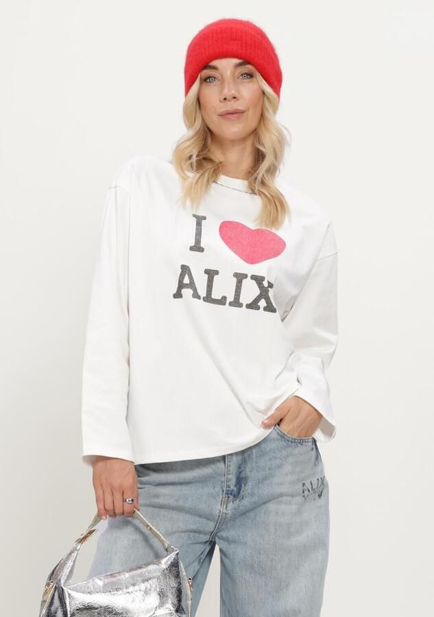 ALIX THE LABEL Dames Tops & T-shirts Ladies Knitted I Love Alix Longsleeve T-shirt Gebroken Wit