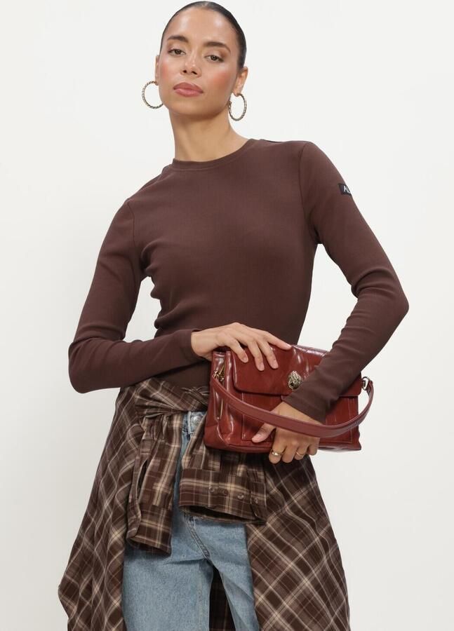 ALIX THE LABEL Dames Tops & T-shirts Ladies Knitted Rib Longsleeve T-shirt Bruin