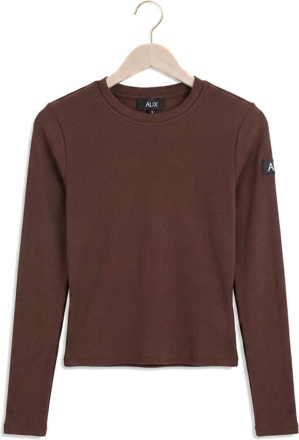 ALIX THE LABEL Dames Tops & T-shirts Ladies Knitted Rib Longsleeve T-shirt Bruin - Foto 3