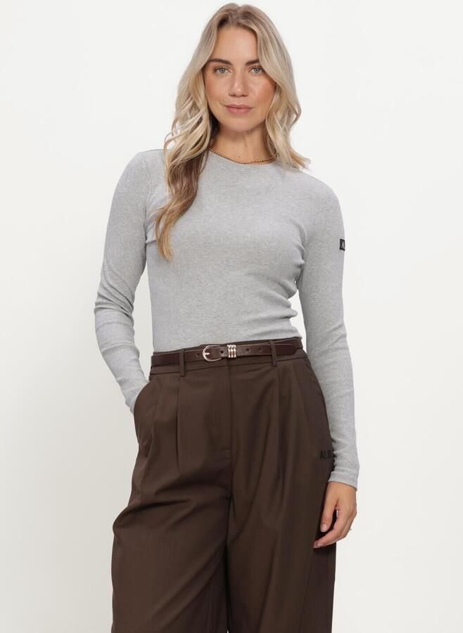 ALIX THE LABEL Dames Tops & T-shirts Ladies Knitted Rib Longsleeve T-shirt Lichtgrijs