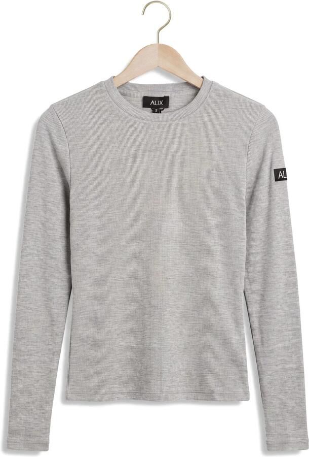 ALIX THE LABEL Dames Tops & T-shirts Ladies Knitted Rib Longsleeve T-shirt Lichtgrijs - Foto 3
