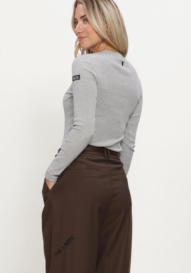 ALIX THE LABEL Dames Tops & T-shirts Ladies Knitted Rib Longsleeve T-shirt Lichtgrijs - Foto 2