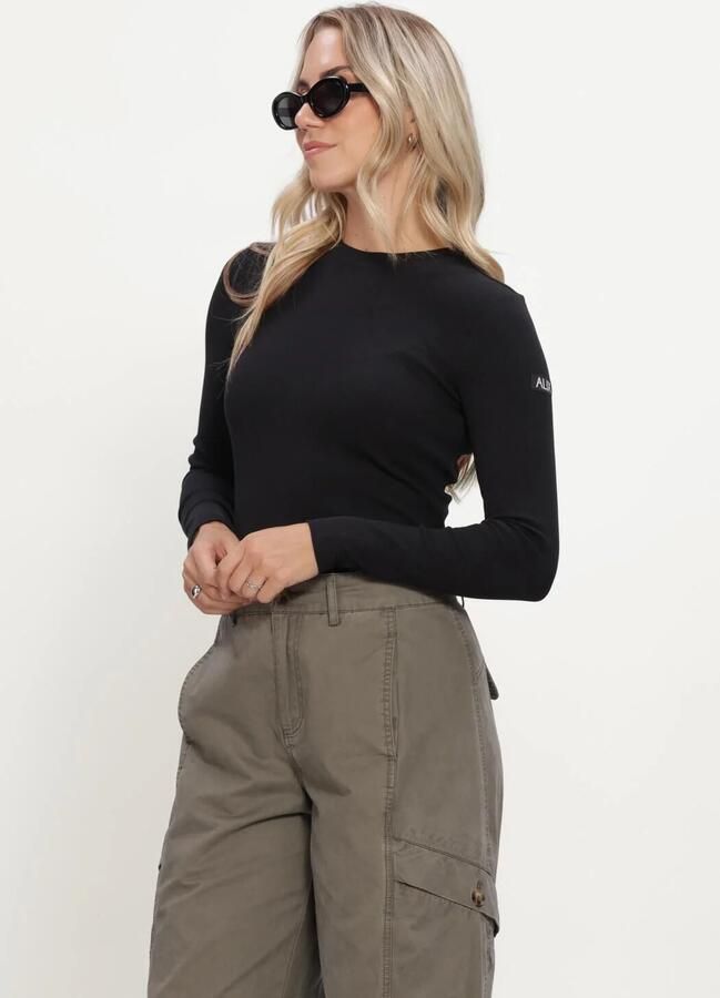 ALIX THE LABEL Dames Tops & T-shirts Ladies Knitted Rib Longsleeve T-shirt Zwart