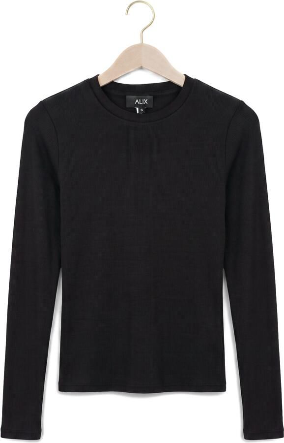 ALIX THE LABEL Dames Tops & T-shirts Ladies Knitted Rib Longsleeve T-shirt Zwart - Foto 4