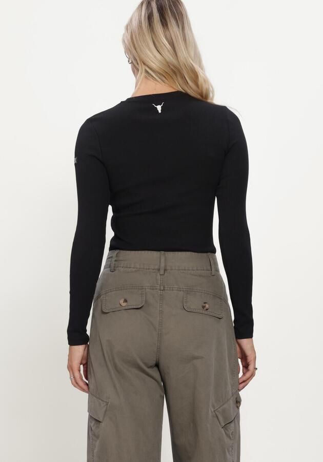 ALIX THE LABEL Dames Tops & T-shirts Ladies Knitted Rib Longsleeve T-shirt Zwart - Foto 2