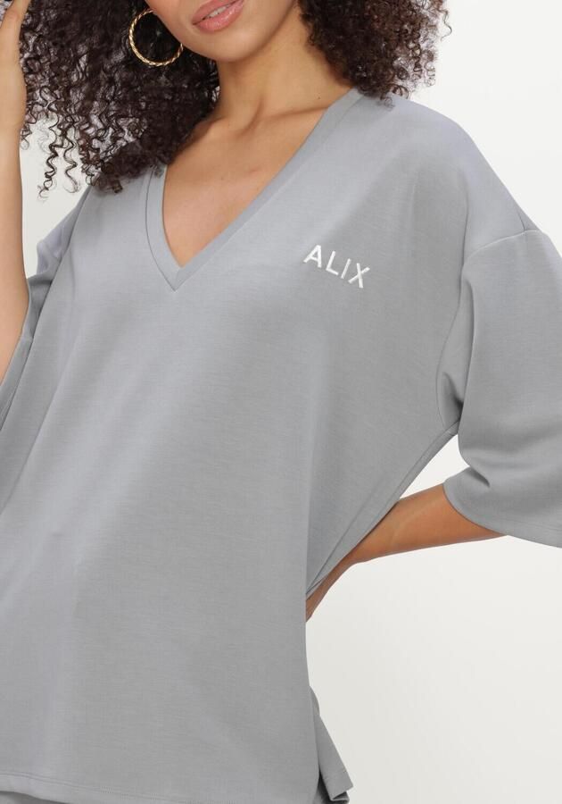 ALIX THE LABEL Dames Tops & T-shirts Ladies Knitted Scuba V-neck Top Lichtgrijs - Foto 4
