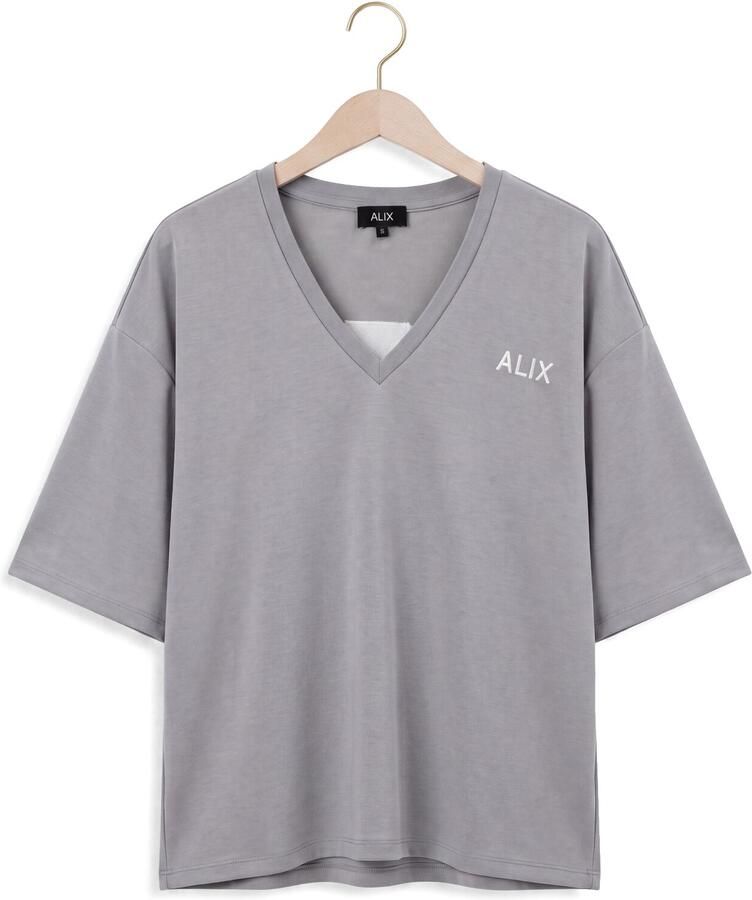 ALIX THE LABEL Dames Tops & T-shirts Ladies Knitted Scuba V-neck Top Lichtgrijs - Foto 2