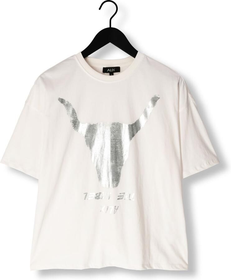 ALIX THE LABEL Dames Tops & T-shirts Ladies Knitted Silver Bull T-shirt Wit