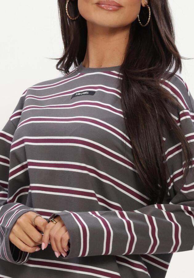 ALIX THE LABEL Dames Tops & T-shirts Ladies Knitted Stripe Longsleeve T-shirt Donkergrijs - Foto 4