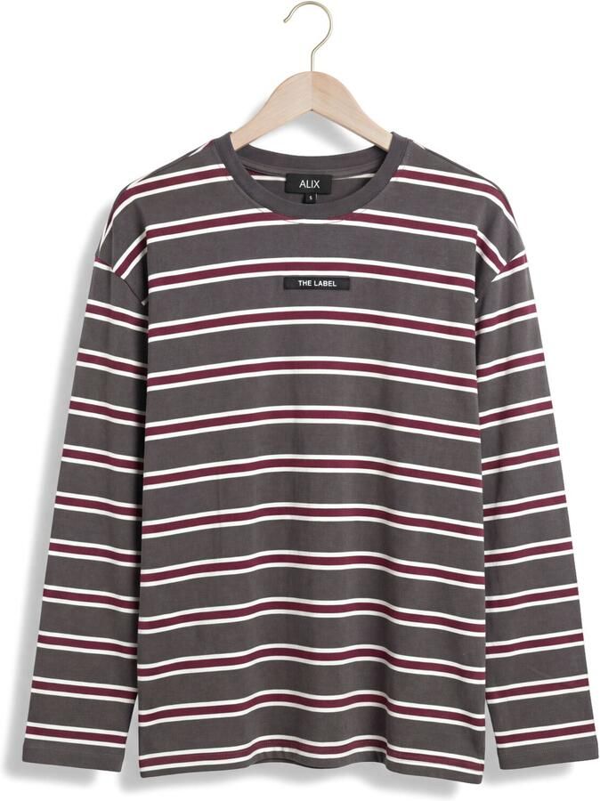 ALIX THE LABEL Dames Tops & T-shirts Ladies Knitted Stripe Longsleeve T-shirt Donkergrijs - Foto 2