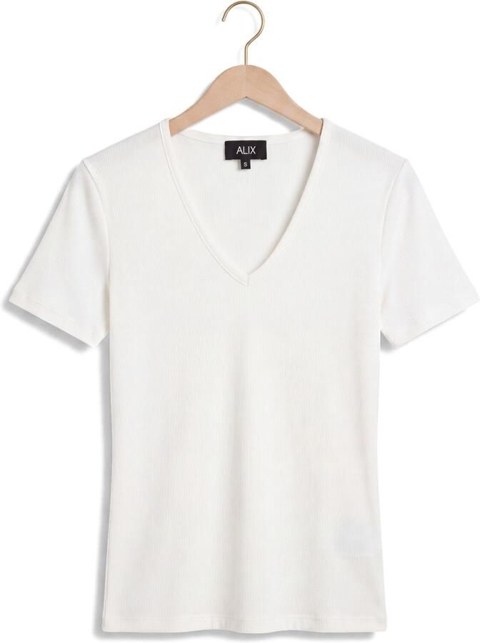 ALIX THE LABEL Dames Tops & T-shirts Ladies Knitted V-neck T-shirt Wit - Foto 2