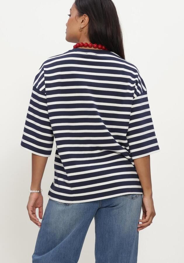 ALIX THE LABEL Dames Tops & T-shirts Ladies Knitted Y d Stripe T-shirt Donkerblauw - Foto 2