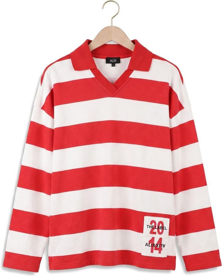 ALIX THE LABEL Dames Truien & Vesten Ladies Knitted Block Stripe Polo Sweater Rood - Foto 2