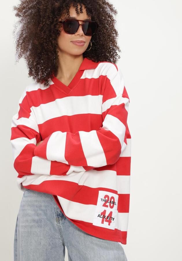 ALIX THE LABEL Dames Truien & Vesten Ladies Knitted Block Stripe Polo Sweater Rood - Foto 4