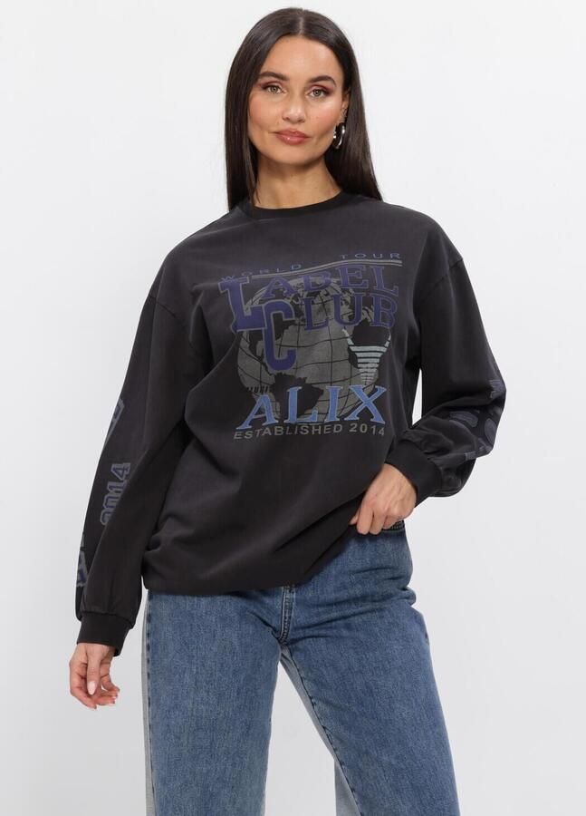 ALIX THE LABEL Dames Truien & Vesten Ladies Knitted Label Club Longsleeve T-shirt Zwart