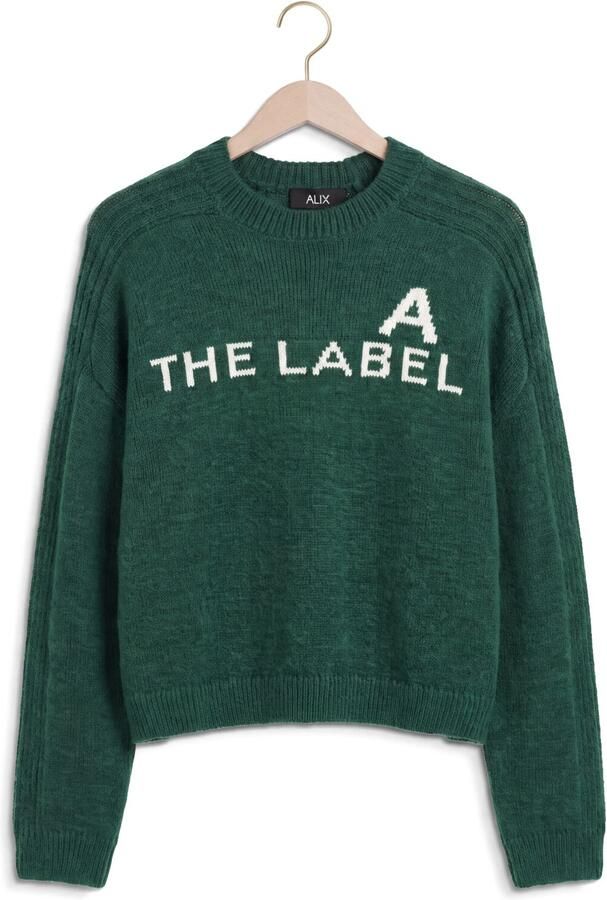 ALIX THE LABEL Dames Truien & Vesten Ladies Knitted The Label Pullover Donkergroen - Foto 4