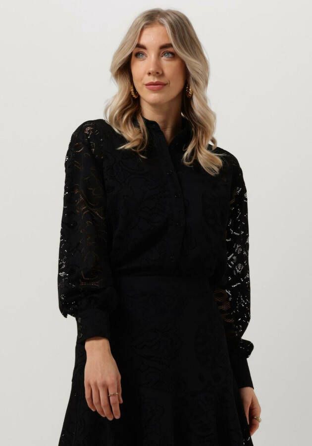 ALIX THE LABEL Dames Blouses Ladies Knitted Heavy Lace Blouse Zwart