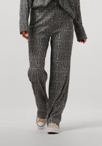 Alix the Label Zwarte Wijde Broek Ladies Knitted Leopard Crinkle Pants