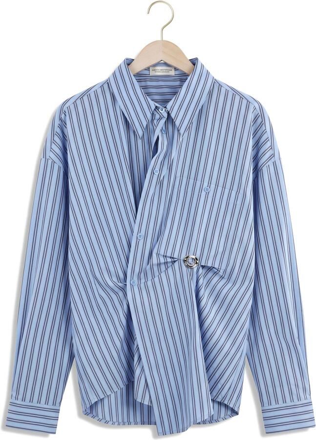 AMAYA Amsterdam gestreepte blouse met plooien lichtblauw - Foto 2