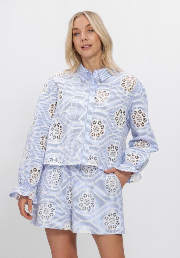 AMAYA Amsterdam gestreepte blouse broderie lichtblauw