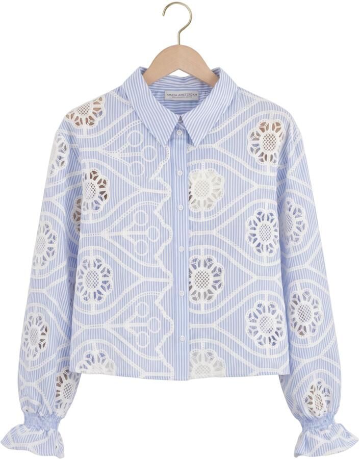 AMAYA Amsterdam gestreepte blouse broderie lichtblauw - Foto 2