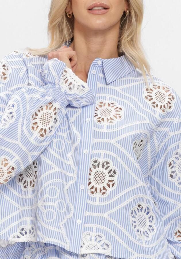 AMAYA Amsterdam gestreepte blouse broderie lichtblauw - Foto 4
