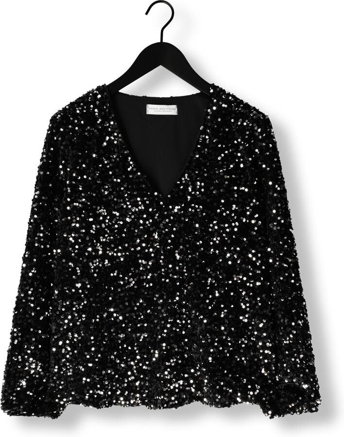Amaya Amsterdam Zwarte Glitter Pailletten Blouse Yara Top Black Dames