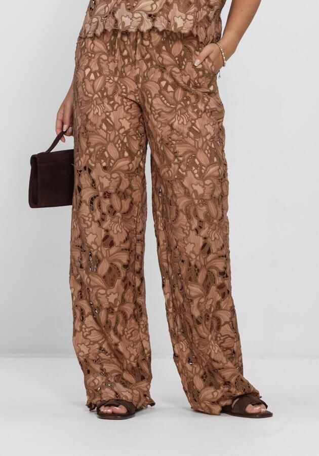 AMAYA Amsterdam high waist gebloemde broek broderie bruin