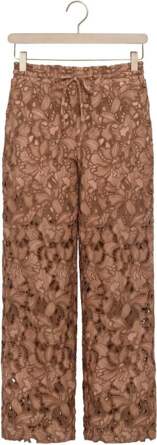 AMAYA Amsterdam high waist gebloemde broek broderie bruin - Foto 4