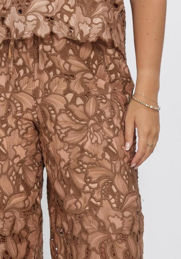 AMAYA Amsterdam high waist gebloemde broek broderie bruin - Foto 3