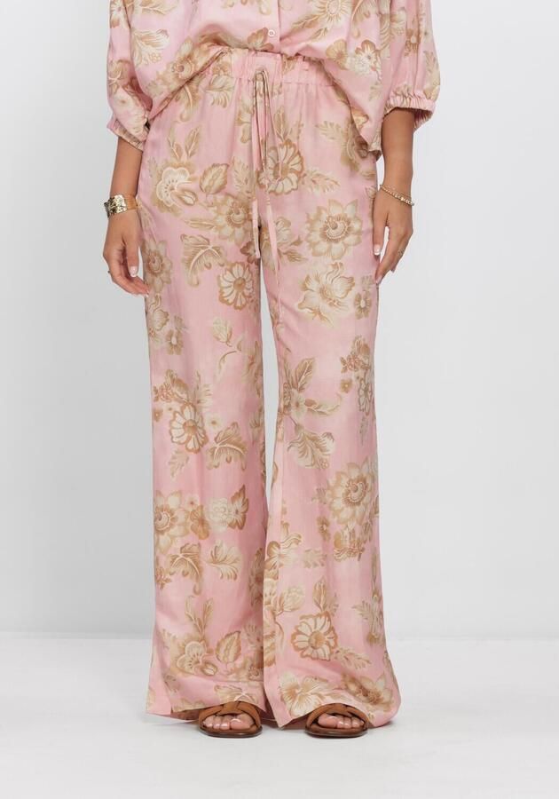 AMAYA Amsterdam high waist gebloemde broek met linnen lichtroze
