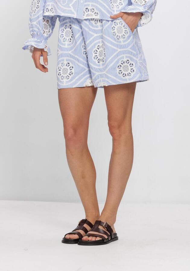 AMAYA Amsterdam high waist gestreepte casual short broderie lichtblauw