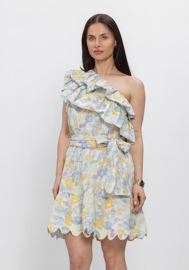 AMAYA Amsterdam gebloemde one shoulder jurk paars